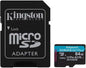 Kingston Tarjeta Micro SDXC 64GB UHS-I U3 V30 Clase 10 170MB/s Canvas Go Plus con Adaptador