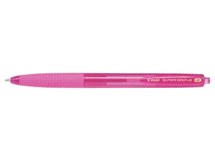 Pilot Boligrafo de Bola Retractil SuperGrip G - Punta Redonda 1.0mm - Trazo 0.4mm - Tinta de Aceite - Grip Ergonomico - Color Rosa - Cantidad: 12