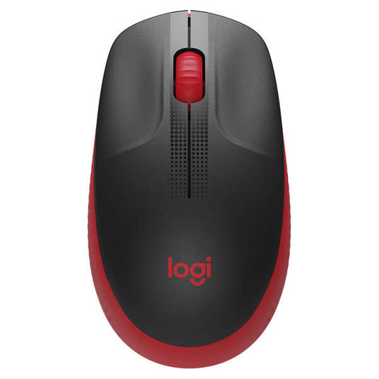 Logitech M190 Full Size Raton Inalambrico USB 1000dpi - 3 Botones - Gran Tamaño - Uso Ambidiestro - Color Negro/Rojo