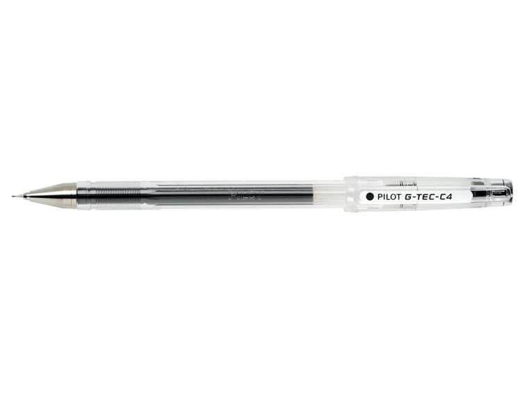 Pilot Boligrafo de Gel G-Tec C4 - Extra Fino - Recargable - Punta de Bola 0.4mm - Trazo 0.2mm - Color Negro - Cantidad: 12