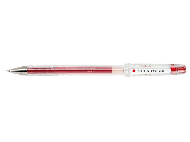 Pilot Boligrafo de Gel G-Tec C4 - Extra Fino - Recargable - Punta de Bola 0.4mm - Trazo 0.2mm - Color Rojo - Cantidad: 12