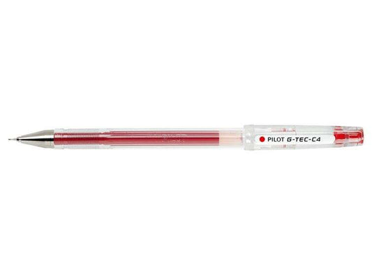 Pilot Boligrafo de Gel G-Tec C4 - Extra Fino - Recargable - Punta de Bola 0.4mm - Trazo 0.2mm - Color Rojo - Cantidad: 12