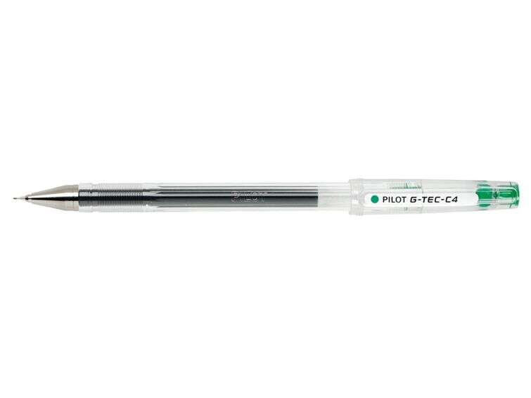 Pilot Boligrafo de Gel G-Tec C4 - Extra Fino - Recargable - Punta de Bola 0.4mm - Trazo 0.2mm - Color Verde - Cantidad: 12