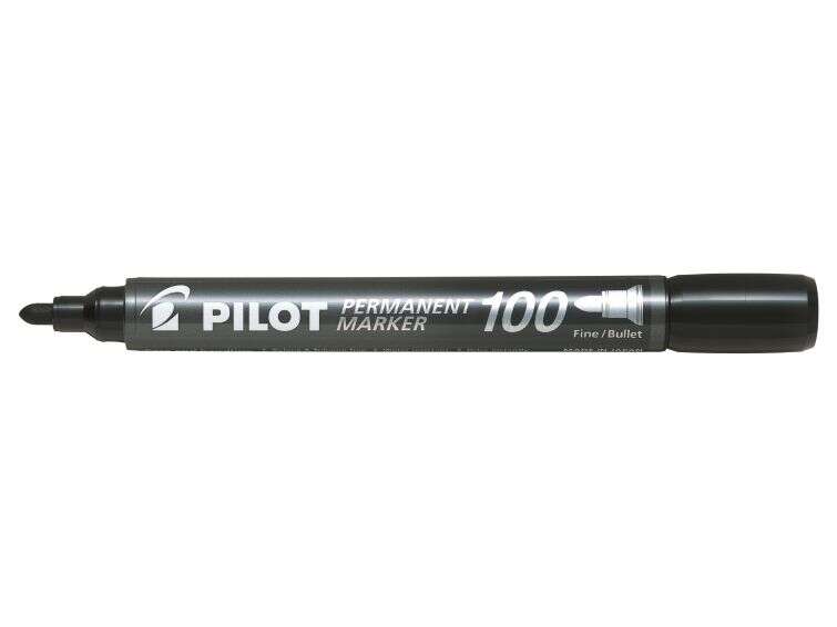 Pilot Rotulador Permanente 100 - Punta Fina de Bala 4,5mm - Trazo 1mm - Color Negro - Cantidad: 12