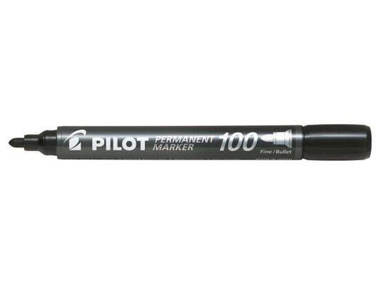 Pilot Rotulador Permanente 100 - Punta Fina de Bala 4,5mm - Trazo 1mm - Color Negro - Cantidad: 12