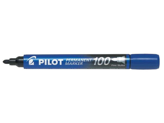 Pilot Rotulador Permanente 100 - Punta Fina de Bala 4,5mm - Trazo 1mm - Color Azul - Cantidad: 12