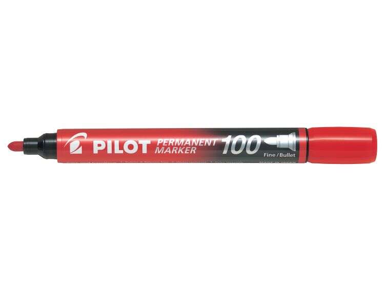 Pilot Rotulador Permanente 100 - Punta de Bala 4,5mm - Trazo 1mm - Color Rojo - Cantidad: 12