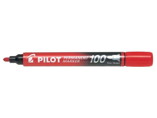 Pilot Rotulador Permanente 100 - Punta de Bala 4,5mm - Trazo 1mm - Color Rojo - Cantidad: 12