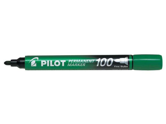 Pilot Rotulador Permanente 100 - Punta Fina de Bala 4,5mm - Trazo 1mm - Color Verde - Cantidad: 12