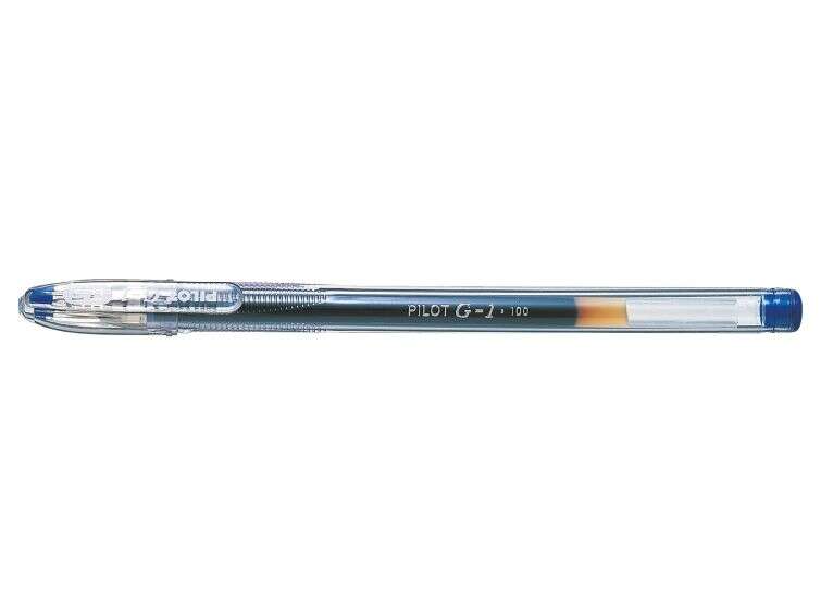 Pilot Boligrafo de Gel G1 - Recargable - Punta de Bola 0.5mm - Trazo 0.3mm - Cuerpo Transparente - Color Azul - Cantidad: 12