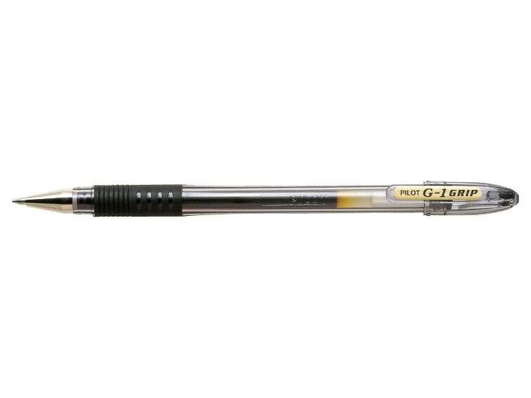 Pilot Boligrafo de Gel G1 Grip - Recargable - Grip de Goma - Punta de Bola 0.5mm - Trazo 0.3mm - Cuerpo Transparente - Color Negro - Cantidad: 12