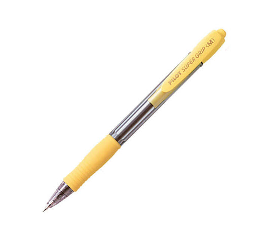 Pilot Boligrafo de Bola Retractil SuperGrip - Punta Redonda 1.0mm - Trazo 0.27mm - Tinta de Aceite - Grip Ergonomico - Color Amarillo - Cantidad: 12