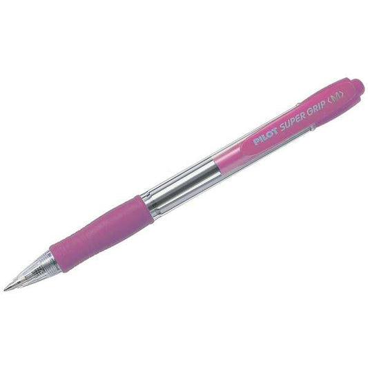 Pilot SuperGrip Boligrafo de Bola Retractil - Punta 1.0mm - Trazo 0.27mm - Tinta de Aceite - Grip Ergonomico - Color Rosa - Cantidad: 12
