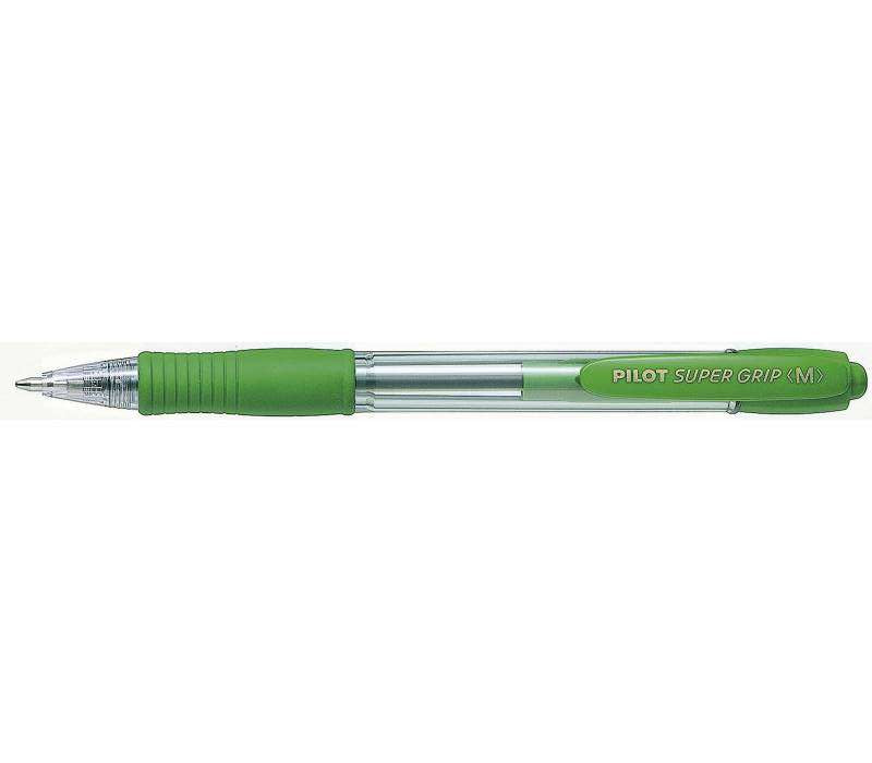 Pilot Boligrafo de Bola Retractil SuperGrip - Punta Redonda 1.0mm - Trazo 0.27mm - Tinta de Aceite - Grip Ergonomico - Color Verde Claro - Cantidad: 12