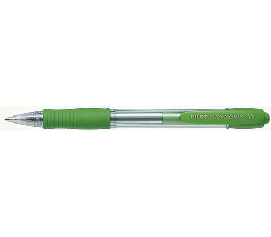 Pilot Boligrafo de Bola Retractil SuperGrip - Punta Redonda 1.0mm - Trazo 0.27mm - Tinta de Aceite - Grip Ergonomico - Color Verde Claro - Cantidad: 12