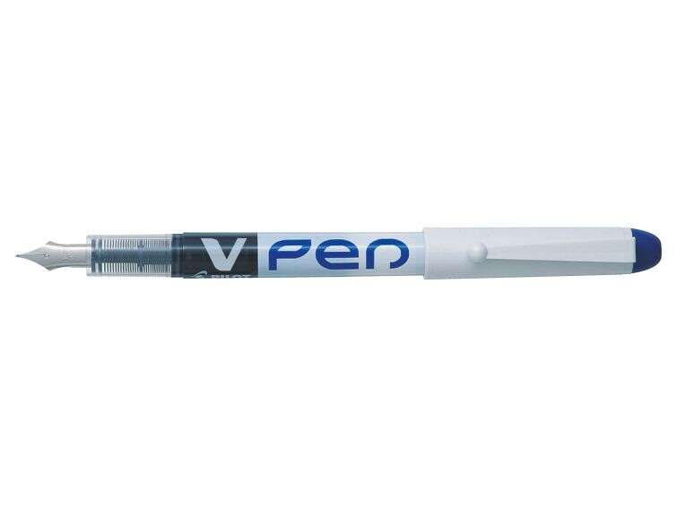 Pilot Pluma Estilografica V-Pen Desechable Tinta Liquida - Punta de Acero - Trazo de 0.5mm - Color Azul - Cantidad: 12