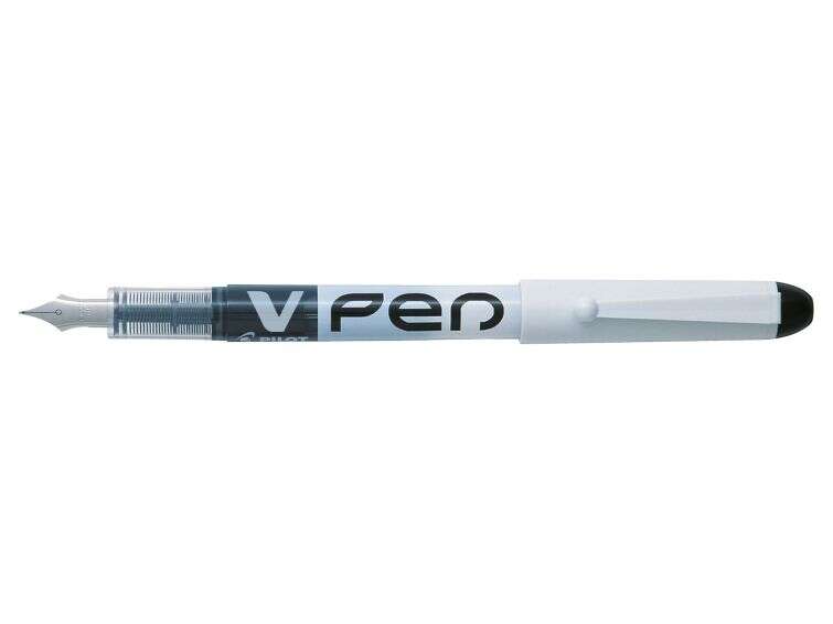 Pilot Pluma Estilografica V-Pen Desechable Tinta Liquida - Punta de Acero - Trazo de 0.5mm - Color Negro - Cantidad: 12