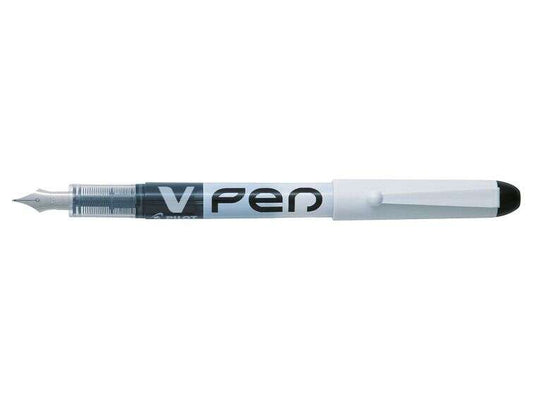Pilot Pluma Estilografica V-Pen Desechable Tinta Liquida - Punta de Acero - Trazo de 0.5mm - Color Negro - Cantidad: 12