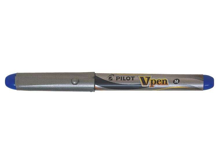 Pilot Pluma Estilografica V-Pen Silver - Desechable - Tinta Liquida - Punta de Acero - Trazo de 0.5mm - Color Azul - Cantidad: 12
