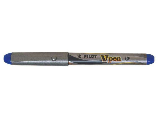 Pilot Pluma Estilografica V-Pen Silver - Desechable - Tinta Liquida - Punta de Acero - Trazo de 0.5mm - Color Azul - Cantidad: 12