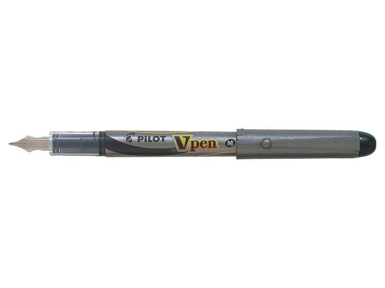 Pilot Pluma Estilografica V-Pen Silver - Desechable - Tinta Liquida - Punta de Acero - Trazo de 0.5mm - Color Negro - Cantidad: 12