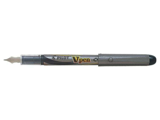 Pilot Pluma Estilografica V-Pen Silver - Desechable - Tinta Liquida - Punta de Acero - Trazo de 0.5mm - Color Negro - Cantidad: 12
