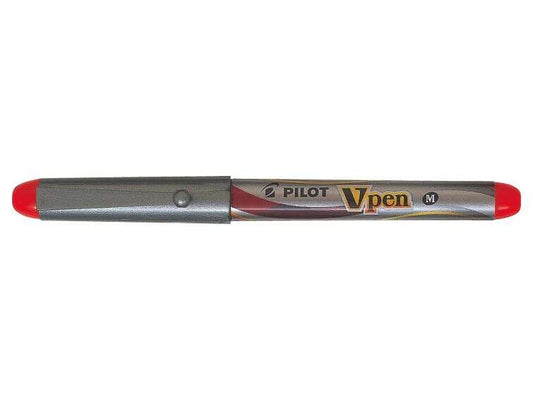 Pilot Pluma Estilografica V-Pen Silver - Desechable - Tinta Liquida - Punta de Acero - Trazo de 0.5mm - Color Rojo - Cantidad: 12