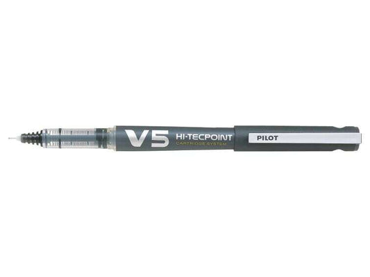 Pilot Boligrafo de Tinta Liquida V5 HI-Tecpoint Recargable - Fabricado con Plastico Reciclado - Punta Fina 0.5mm - Trazo 0.3mm - Color Negro - Cantidad: 10