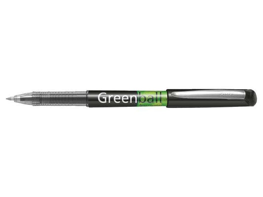 Pilot Boligrafo de Tinta Liquida Greenball - Recargable - Fabricado con Plastico Reciclado - Punta Media 0.7mm - Trazo 0.35mm - Color Negro - Cantidad: 10