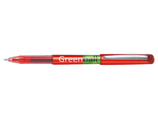 Pilot Boligrafo de Tinta Liquida Greenball - Recargable - Fabricado con Plastico Reciclado - Punta Media 0.7mm - Trazo 0.35mm - Color Rojo - Cantidad: 10