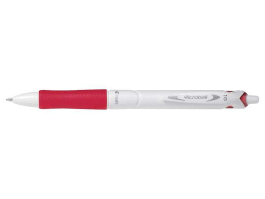 Pilot Boligrafo de Bola Retractil Acroball PureWhite - Recargable - Fabricado con Plastico Reciclado - Punta Redonda 1mm - Trazo 0.28mm - Grip Ergonomico - Color Rojo - Cantidad: 10