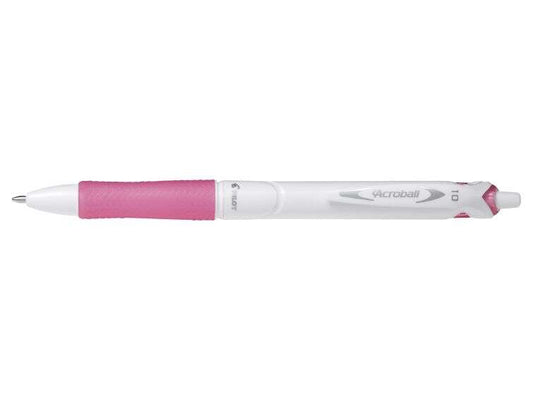 Pilot Boligrafo de Bola Retractil Acroball PureWhite - Recargable - Fabricado con Plastico Reciclado - Punta Redonda 1mm - Trazo 0.28mm - Grip Ergonomico - Color Rosa - Cantidad: 10