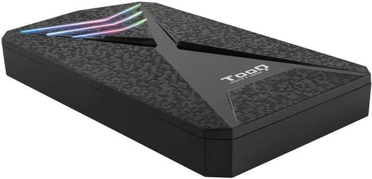 Tooq Carcasa Externa Gaming HDD/SDD 2.5" hasta 9.5mm SATA USB 3.0/3.1 Gen 1 - Iluminacion LED RGB - Sin Tornillos - Color Negro