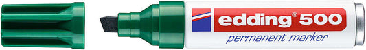 Edding 500 Rotulador Permanente - Punta Biselada - Trazo entre 2 y 7 mm. - Recargable - Secado Instantaneo - Color Verde - Cantidad: 10