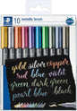 Staedtler Pack de 10 Rotuladores Permanentes - Punta Pincel - Trazo 1-2mm Aprox - Capuchon con Clip - Colores Metalicos Surtidos