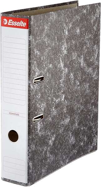 Esselte Archivador de Palanca Formato Folio - Lomo 75mm - Capacidad para 500 Hojas - Color Negro Jaspeado - Cantidad: 20