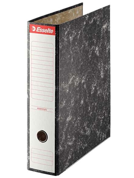 Esselte Archivador de Palanca - Carton - Formato Folio - Lomo 75mm - Capacidad para 500 Hojas - Color Negro Jaspeado - Cantidad: 20