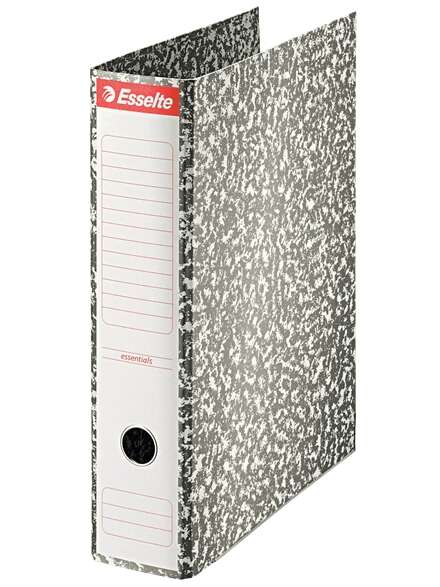 Esselte Archivador de Palanca Formato Folio - Lomo 75mm - Ollao y Cantoneras Metalicas - Capacidad para 500 Hojas - Forrado de Papel jaspeado - Color Gris Jaspeado
