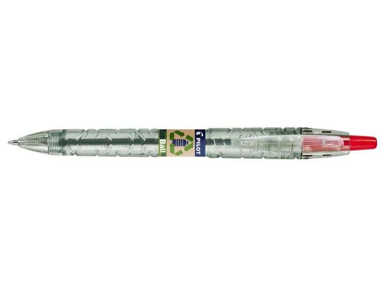 Pilot Boligrafo de Bola Retractil B2P Ecoball BeGreen - Punta Redonda 1mm - Trazo 0.27mm - 86,64% de Plastico Reciclado - Recargable - Color Rojo - Cantidad: 10