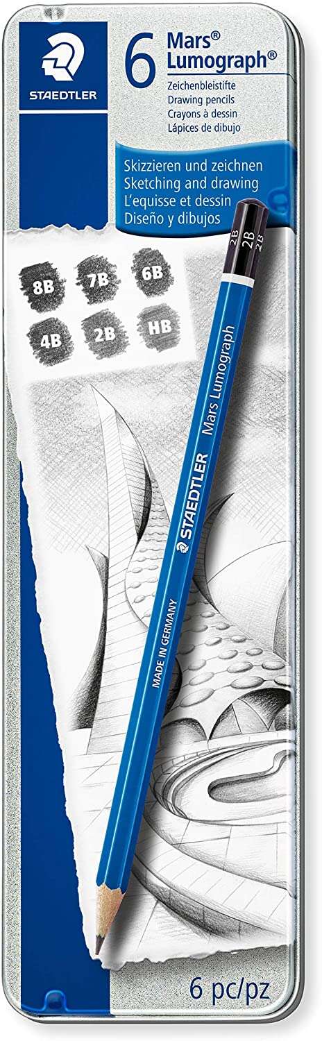 Staedtler Mars Lumograph 100 Pack de 6 Lapices de Grafito - Resistencia a la Rotura - Graduaciones Surtidas