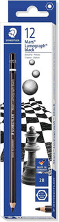 Staedtler Mars Lumograph Black Artist Pencil 100B Lapiz de Grafito - Mina 2B - Resistencia a la Rotura - Madera de Bosques Sostenibles - Cantidad: 12