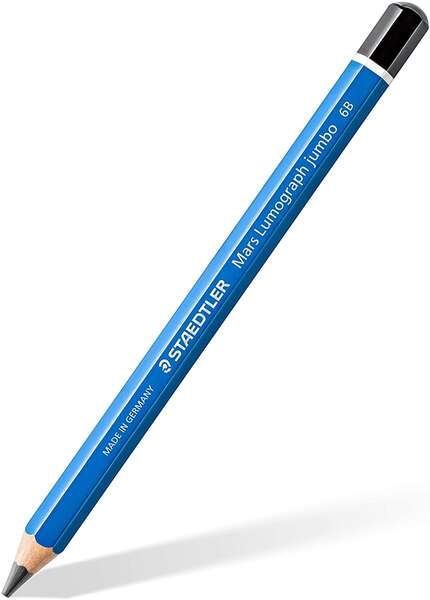 Staedtler Mars Lumograph Jumbo 100J Lapiz de Grafito - Mina 6B - Acabados Metalicos - Diametro Mina 5.3mm Aprox - Madera de Bosques Sostenibles - Cantidad: 6