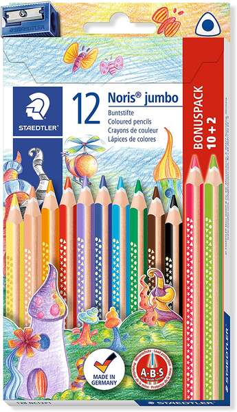 Staedtler Jumbo Noris 128 Pack de 12 Lapices Triangulares de Colores - Diseño Ergonomico - Colores Surtidos