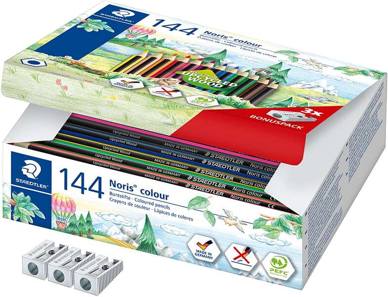 Staedtler Noris Colour 185 Pack de 144 Lapices Hexagonales de Colores - Resistencia a la Rotura - Ideal para Colegios - Colores Surtidos