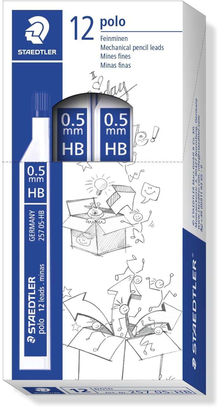 Staedtler Polo 257 Tubo con Minas de Grafito - Graduacion HB - Trazo 0.5mm - Cantidad: 12