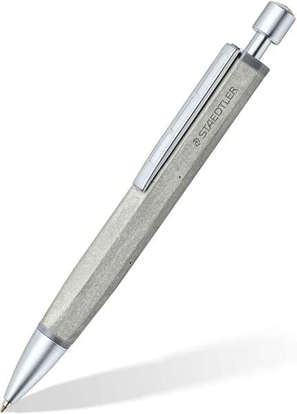 Staedtler Concrete Boligrafo de Bola Retractil Fabricado a Mano - Diseño Hexagonal - Cuerpo de Hormigon - Color Negro