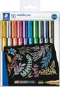 Staedtler Metallic Pen Pack de 10 Rotuladores de Punta Fina - Tinta Base de Agua - Trazo 1 - 2mm Aprox - Colores Surtidos