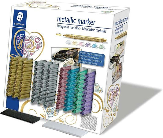 Staedtler Metallic Pen Expositor de 100 Marcadores - Trazo 1.2mm - Tinta Base de Agua - Colores Surtidos