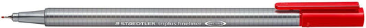 Staedtler Triplus Fineliner 334 Rotulador de Punta Fina - Trazo de 0.3mm - Tinta Base de Agua - Color Rojo - Cantidad: 10