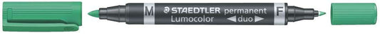 Staedtler Lumocolor 348 Rotulador Permanente de Doble Punta - Secado Rapido - Color Verde - Cantidad: 10